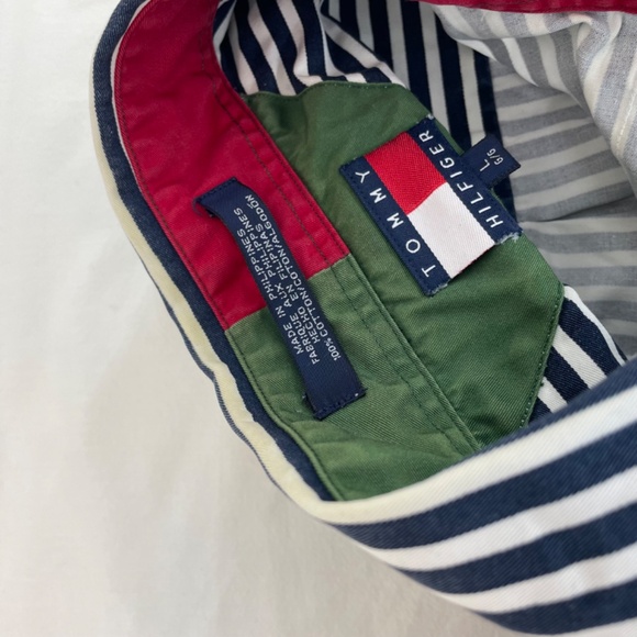 Tommy Hilfiger Short Sleeve Button Down Shirt Navy White Stripe Men L VINTAGE - Picture 4 of 15